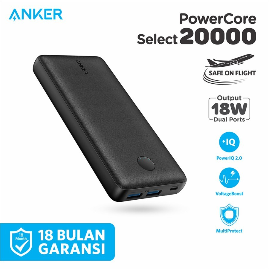 Anker Powerbank PowerCore Select 20.000 mAh 18W Dual USB Port - SKU A1363 - Garansi Resmi 18 Bulan