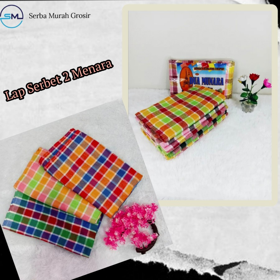 Serbet Bahan Kain Katun Halus Motif Kotak Kotak Ukuran Besar 60x55CM Lap Serbaguna Kain Lap Piring L