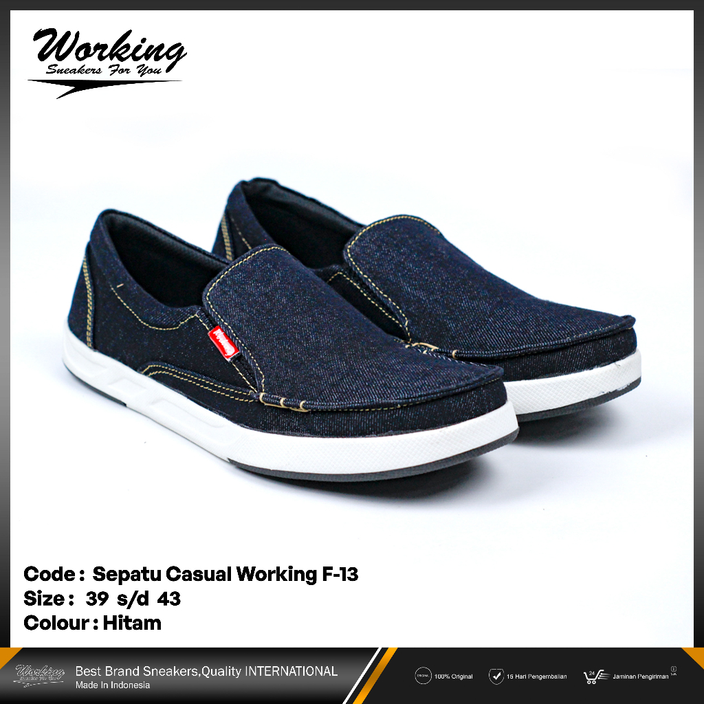 Sepatu Pria Original Working F-13 Model Slip On Sepatu Kerja Kantor Bahan Denim