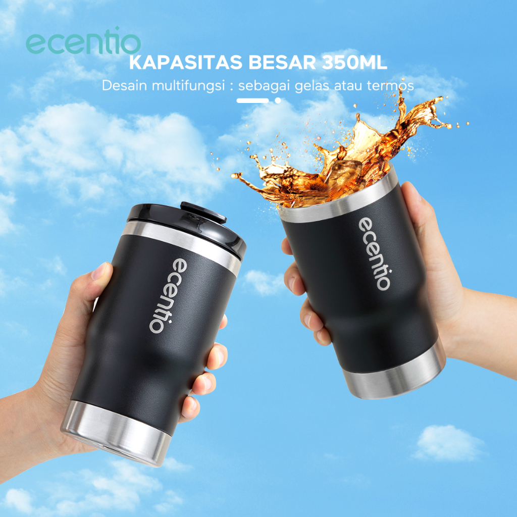 ecentio &amp; FOODI Coffee Portable Hot &amp; Cold Travel Cup 350ml/Termos Cup botol Stainless Energetic One Touch Tumbler