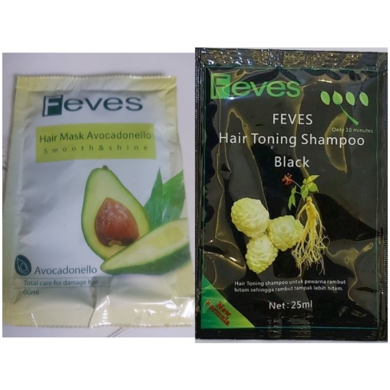 Feves Hair Mask 60mL / Tonic Shampoo Color 25 mL - BLACK SHAMPO