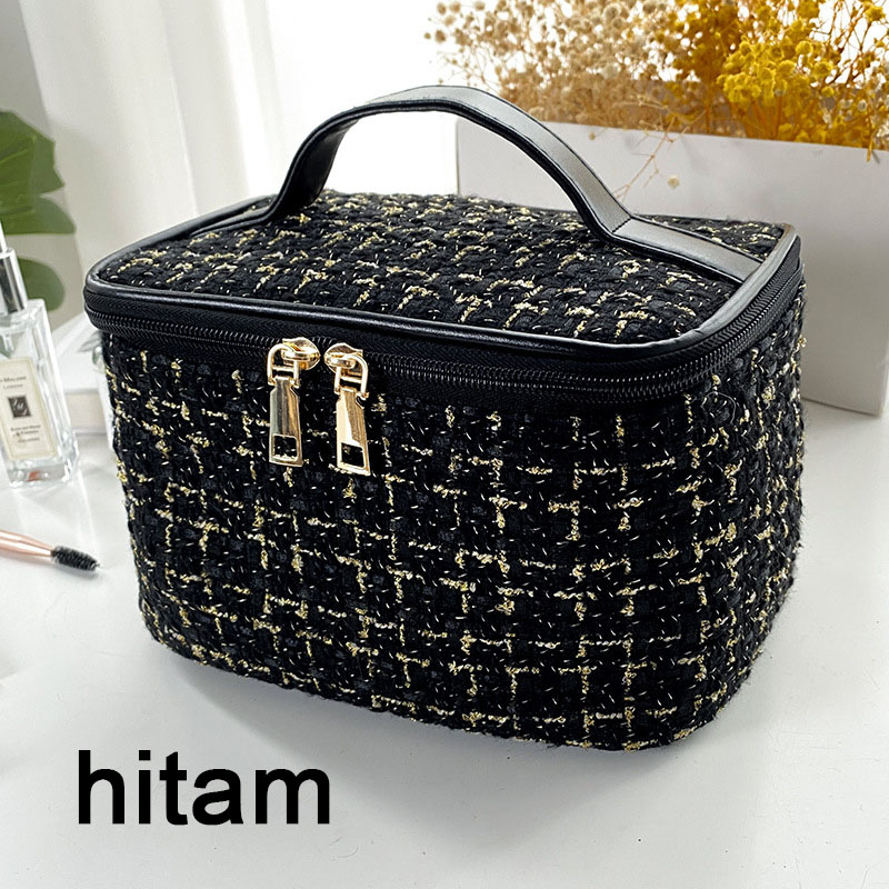 Tweed Desain Tas Rias Tahan Air Tas Organize/Kapasitas Besar Makeup Pouch Portable Travel Bag/tas kosmetik fashion