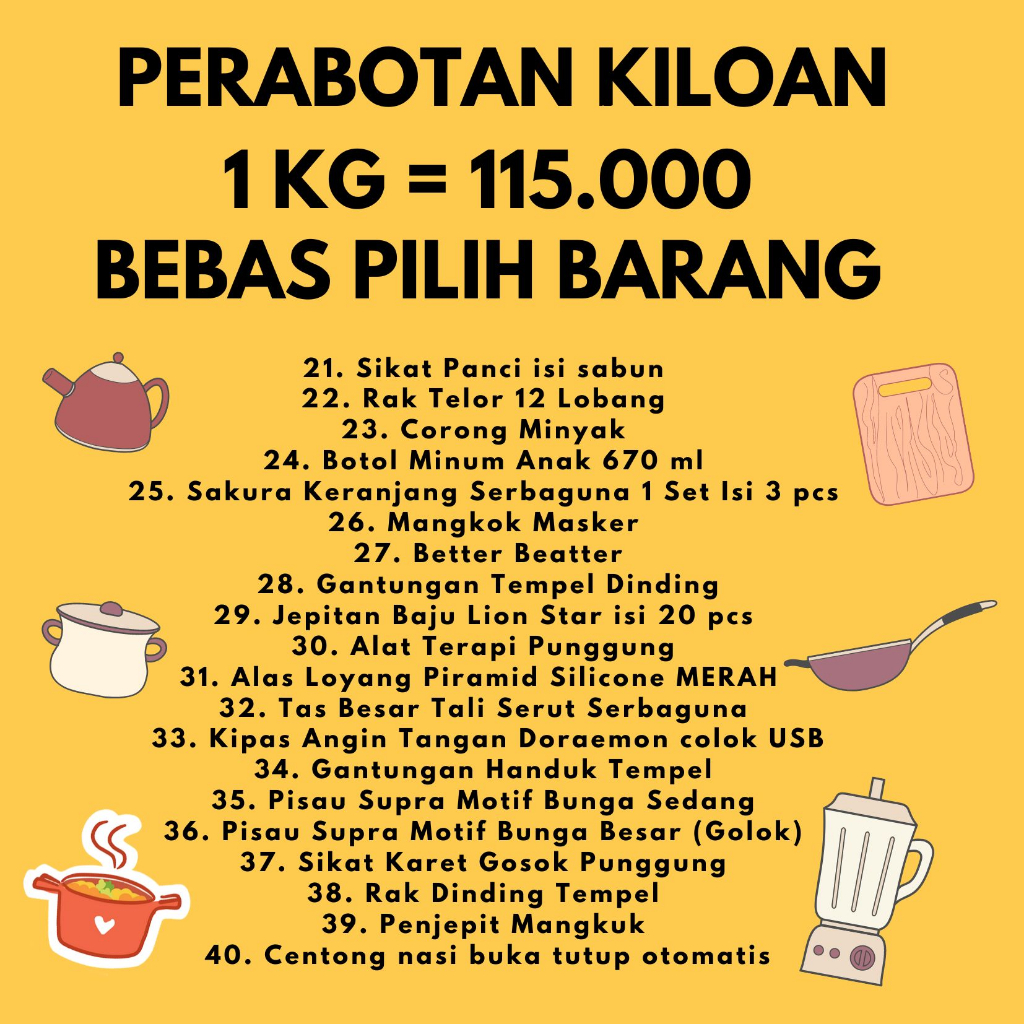 Paketan Perabotan Murah isi 1 Kg Peralatan Masak Terbaru Hadiah Pernikahan