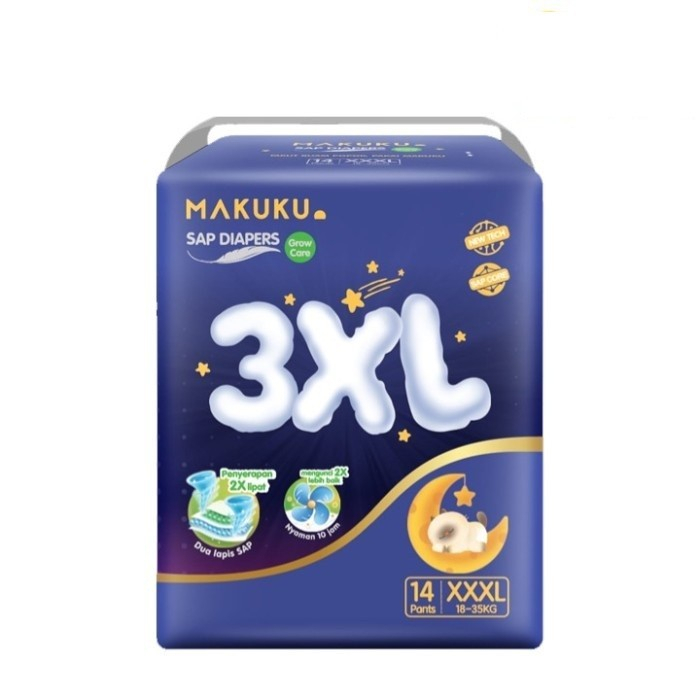 MAKUKU SAP Diapers Grow Care Pants 3XL 14- Popok Bayi Anti Gumpal Xtra Dry - Tipe Celana