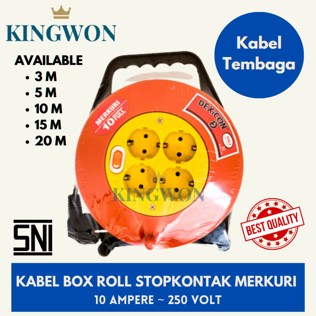 BOX KABEL ROLL KABEL GULUNG 4 LUBANG PANJANG KABEL 3 METER COLOKAN STOPKONTAK LISTRIK SWITCH ON/OFF KABEL FULL TEMBAGA ASLI SNI HIGH QUALITY