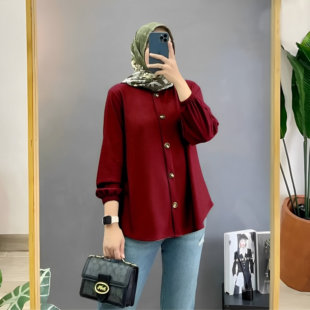 Ramdan Collection - Devanca Shirt Atasan Kemeja Blouse Crinkle Airflow Oversize Ld 120 Atasan Wanita Bigsize Jumbo Lengan Panjang Korean Style Fashion Muslim Terbaru 2023