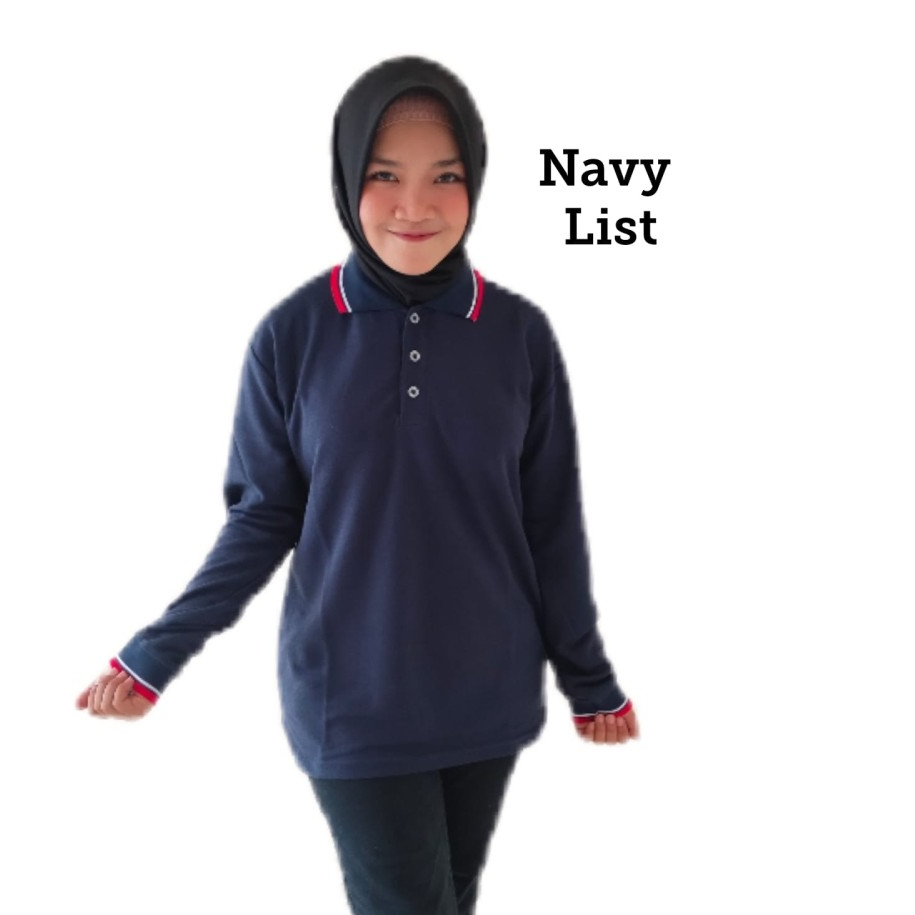 Kaos Kerah Lengan Panjang Wanita FO LIST warna Navy List - Kaos Kerah Perempuan Lengan Panjang - Bir