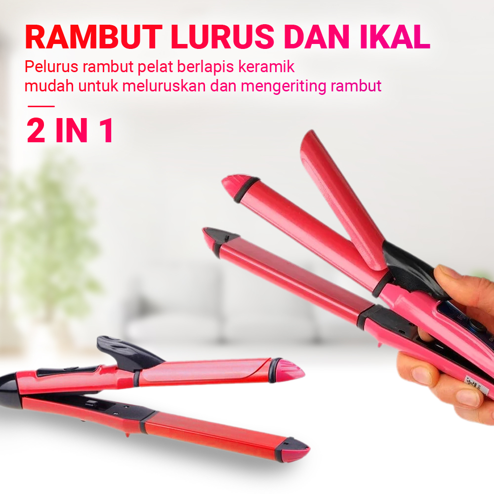 Catokan Rambut Curly/Pengriting Rambut Pelurus Rambut Warna Warni 2 IN 1 Multifungsi HC-03