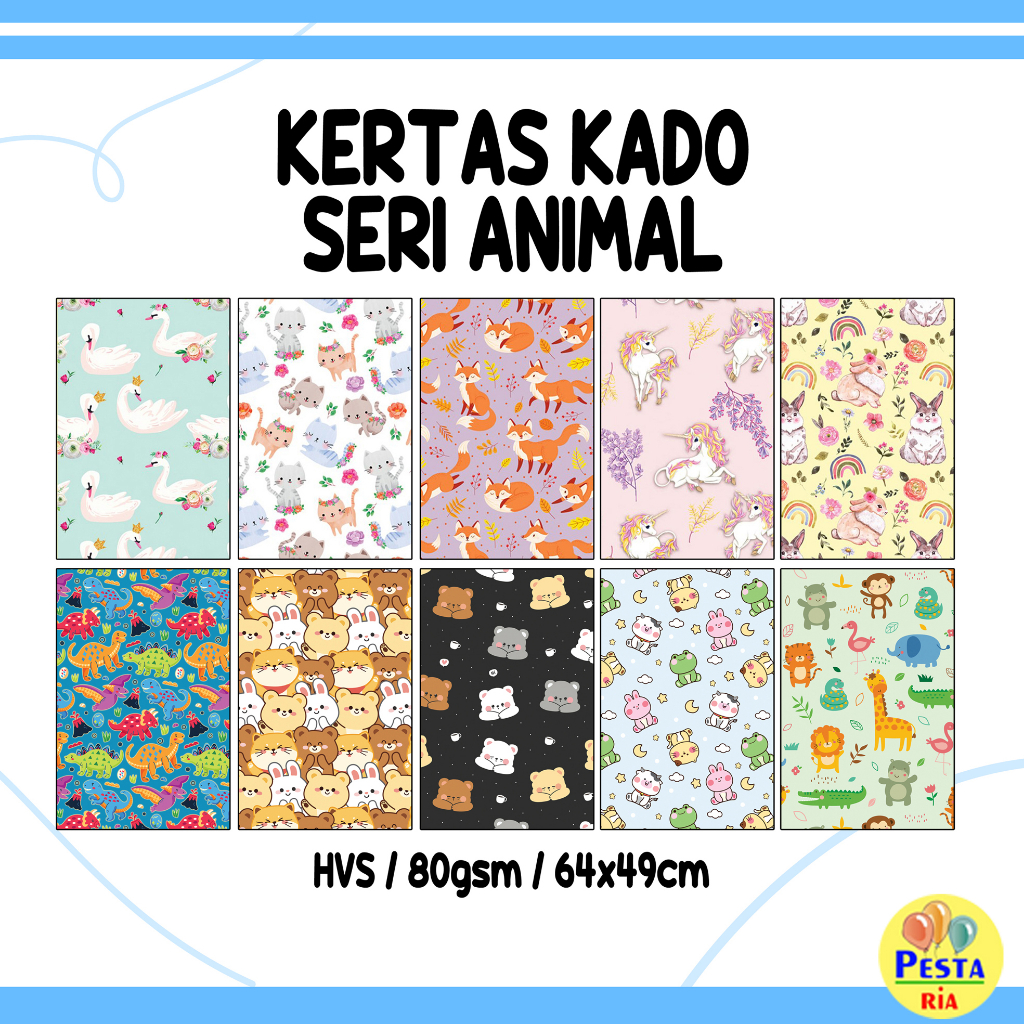 

MURAH !! 50 Lembar Kertas kado Motif ANIMAL / kertas kado lucu / Kertas Kado Setara Sanwa Sansan Wawa