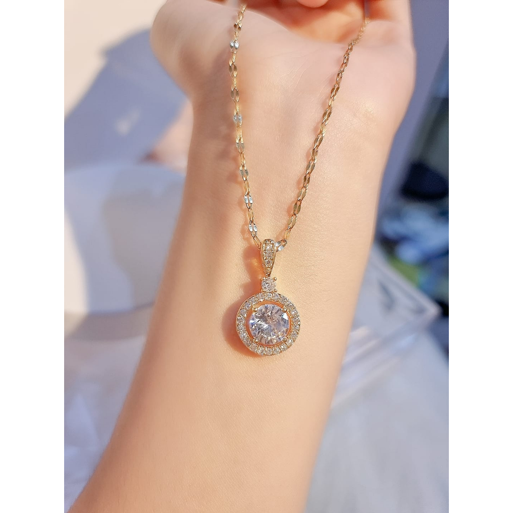 Kalung Zircon Bahan Titanium Asli ( Gold )