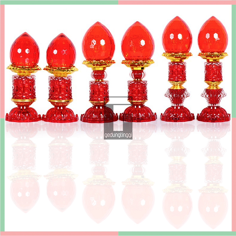 Lilin Bola Lampu Bohlam Led Cabe Lombok Merah Meja Altar Pelengkapan Sembahyang Sembayang Doa Baterai Batre Batrai Batrei Hemat Tenaga Energi Listrik Elektrik Electric Cas Chas USB Charge Charger Power Bank Puja Suci Buddha Budha 1 Set  Pasang 2pcs Murah