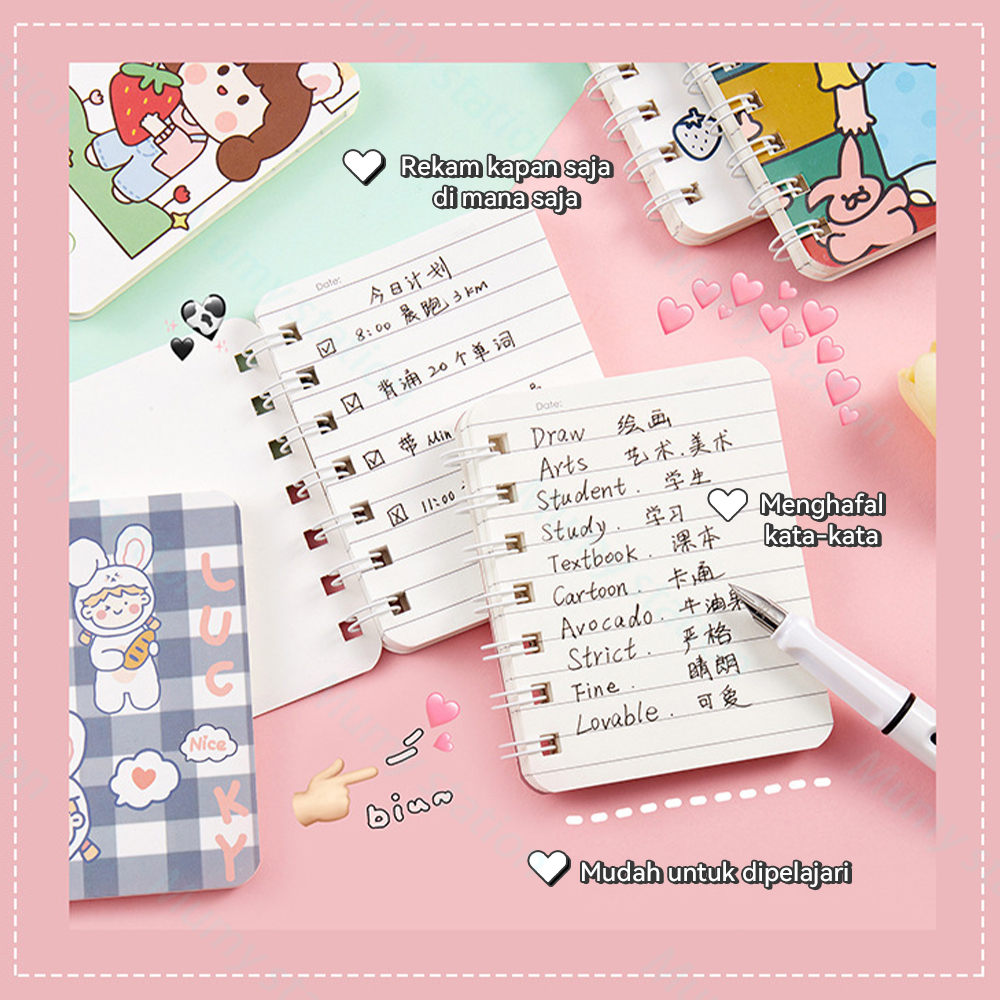 Notebook Mini Ring 60Lembar/Buku Catatan A7 Buku Tulis Ring