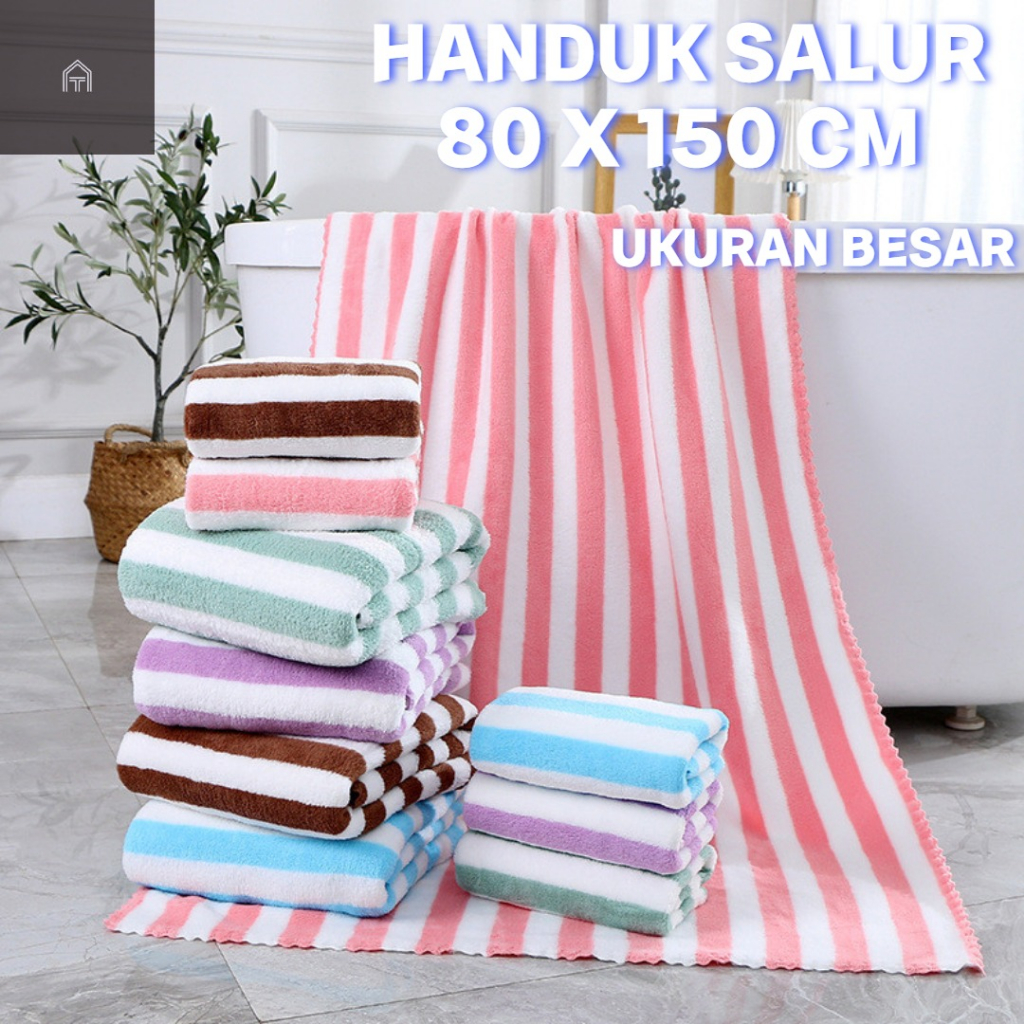 [OL] Handuk Mandi JUMBO 80X150CM / Handuk Dewasa Microfiber Motif Salur