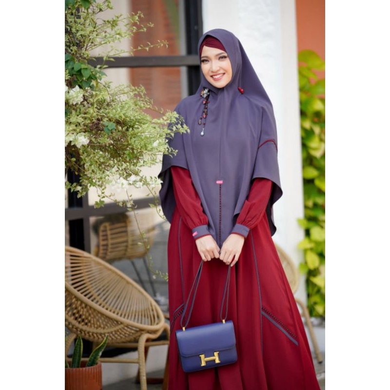 AULIA SET GAMIS MAIRA MAROON DARK GREY SERIES TERBARU 2023