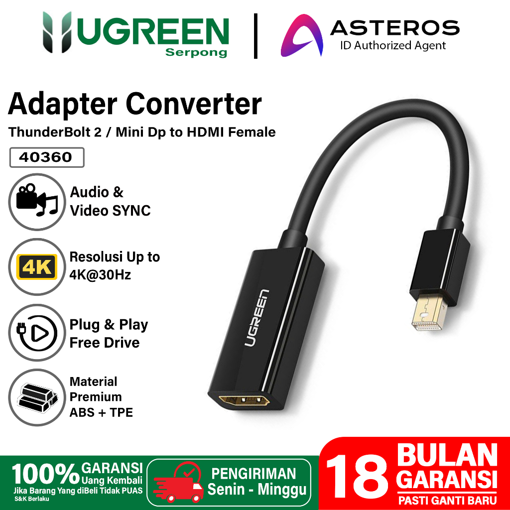 UGREEN Kabel Adapter Mini DisplayPort Ke HDMI Thunderbolt 2 HDMI Untuk MacBook Air 13 Surface Pro 4