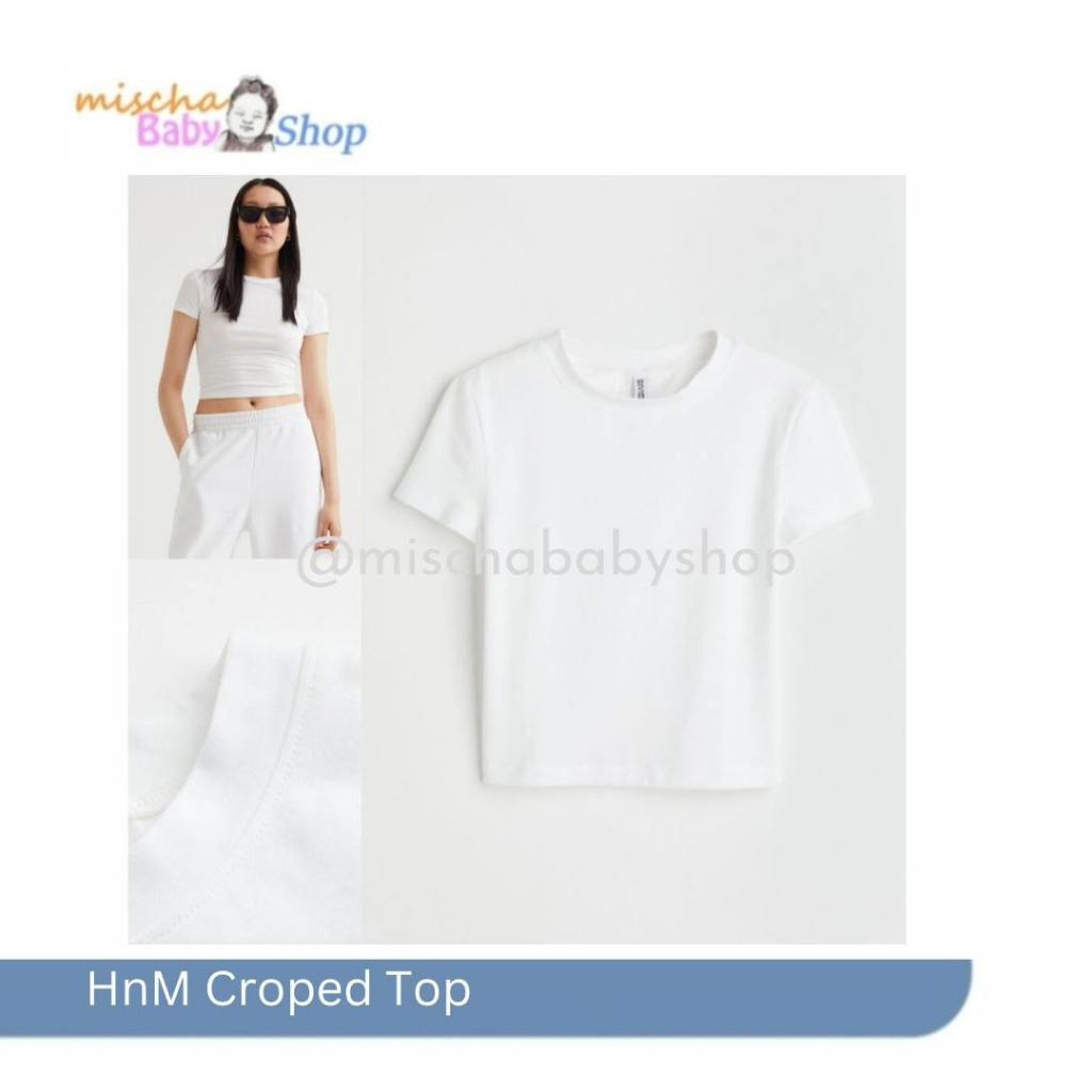 HnM Crop Top White ORIGINAL - Kaos Wanita