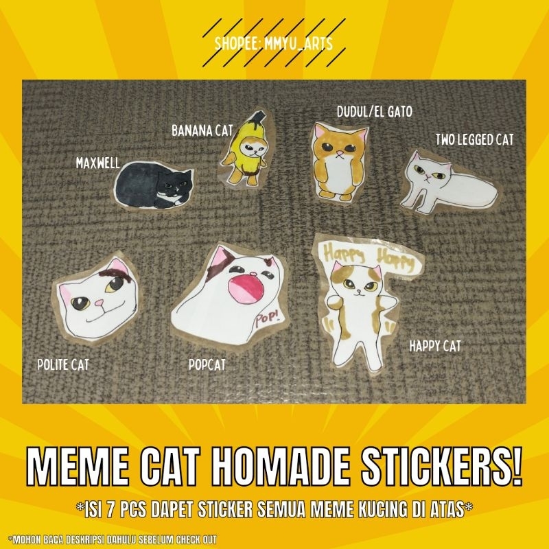 (READ DESC) Meme cat stickers Handmade Hand drawing| Stiker Meme kucing Happy Happy cat tiktok