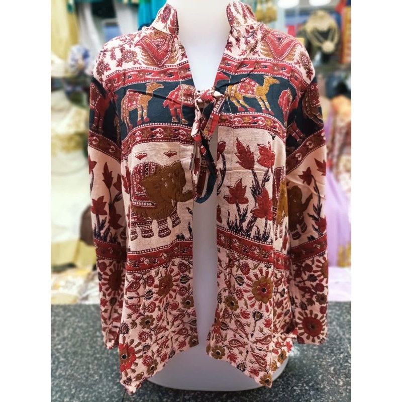 Rompi Vest Etnik Cardigan Blazer Outer India Katun Motif Gajah