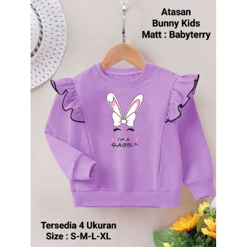 Atasan Anak Perempuan Model Kerutan Kekinian Lengan Panjang Mangset/Atasan Bunny Kids Ada 4 Ukuran S-M-L-XL/Matt Baby Terry