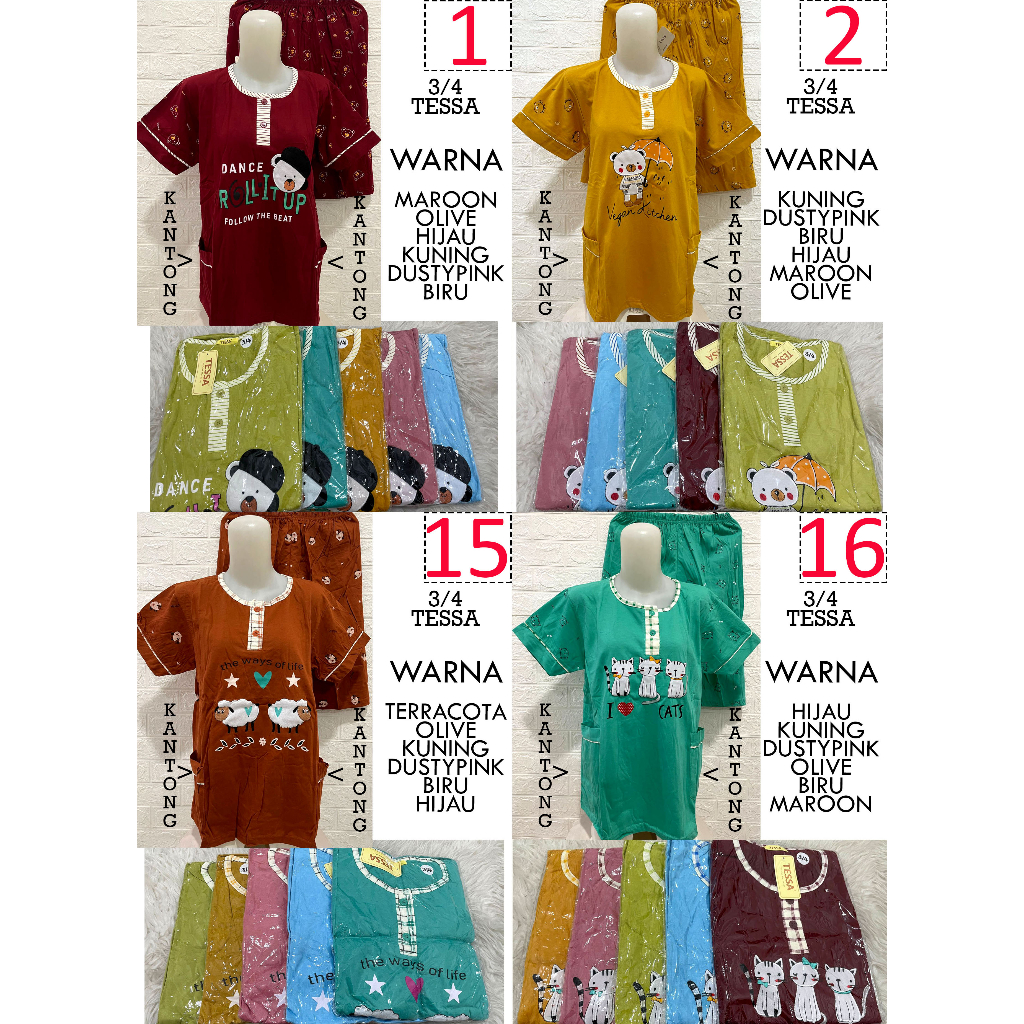 Babydoll 3/4 TESSA Celana Pendek Piyama Baju Tidur Baby Doll Wanita