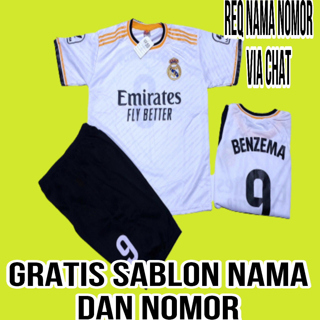 setelan baju bola anakmadrid putih size 1-14thn