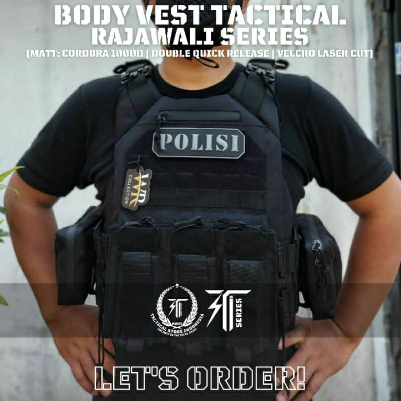 ORIGINAL Body Vest Rajawali TNI POLISI Double Quick Release - Rompi Anti Peluru - Bodyvest Hitam Hijau Brimob Cream UN