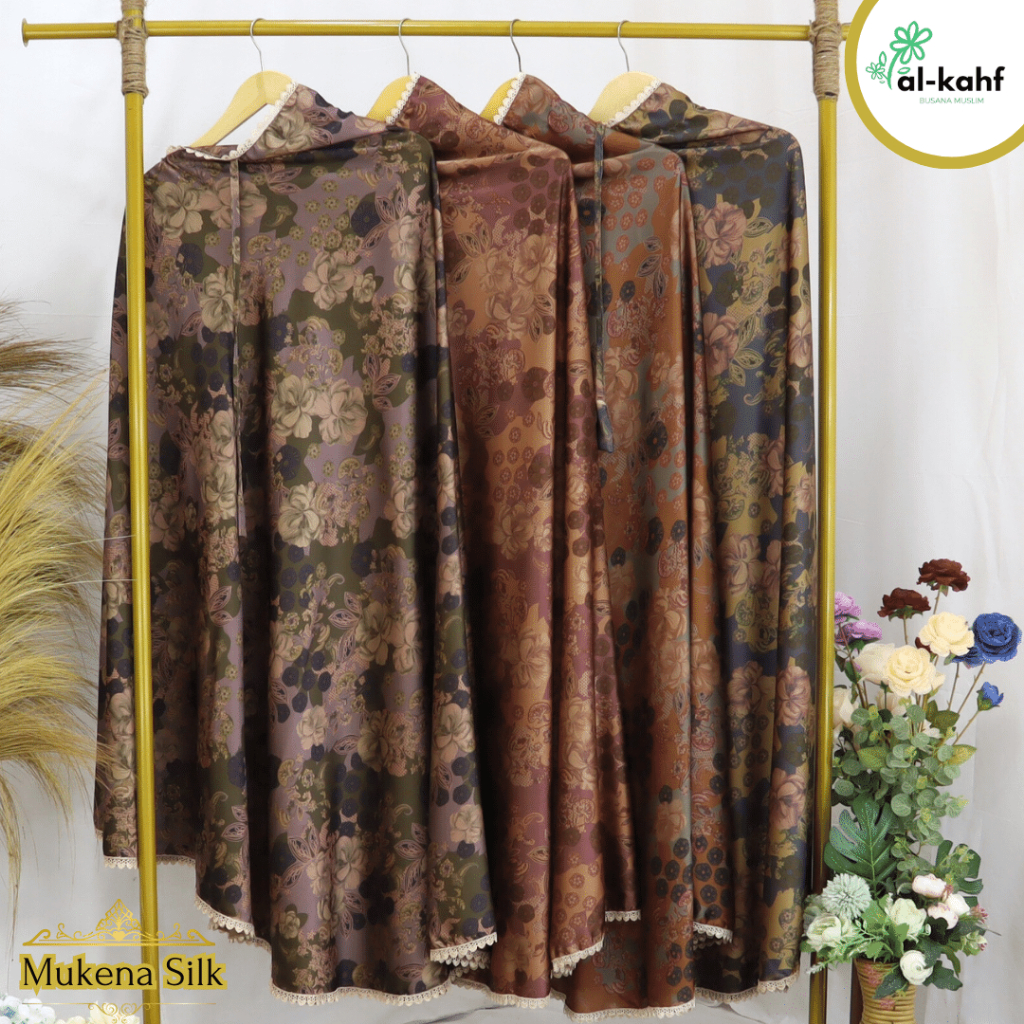 Al Kahf - Mukena Traveling Dewasa Silk Model 2in1 Motif Bunga Abstrak