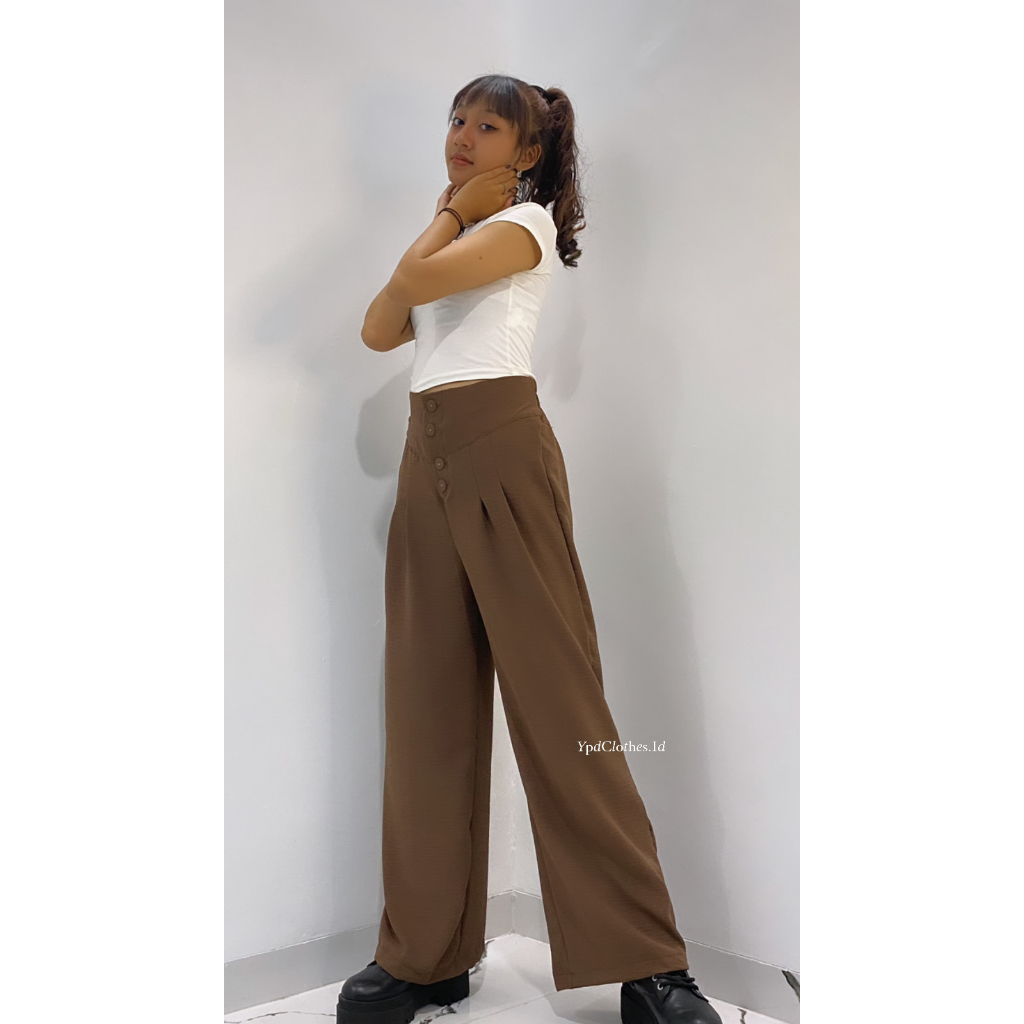 Celana Kulot Crinkle Highwaist Wanita Loose Cullote Pants Kancing 4 Terbaru Ypdclothes.id