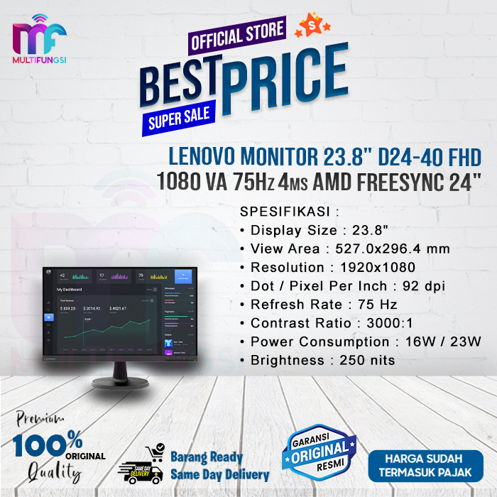 Lenovo Monitor 23.8&quot; D24-40 FHD 1080 VA 75Hz 4ms AMD FreeSync 24&quot;