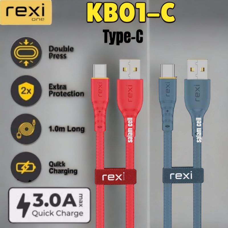 Kabel Data Type-C REXI KB01-C 3A Fast Charging Original Garansi Resmi