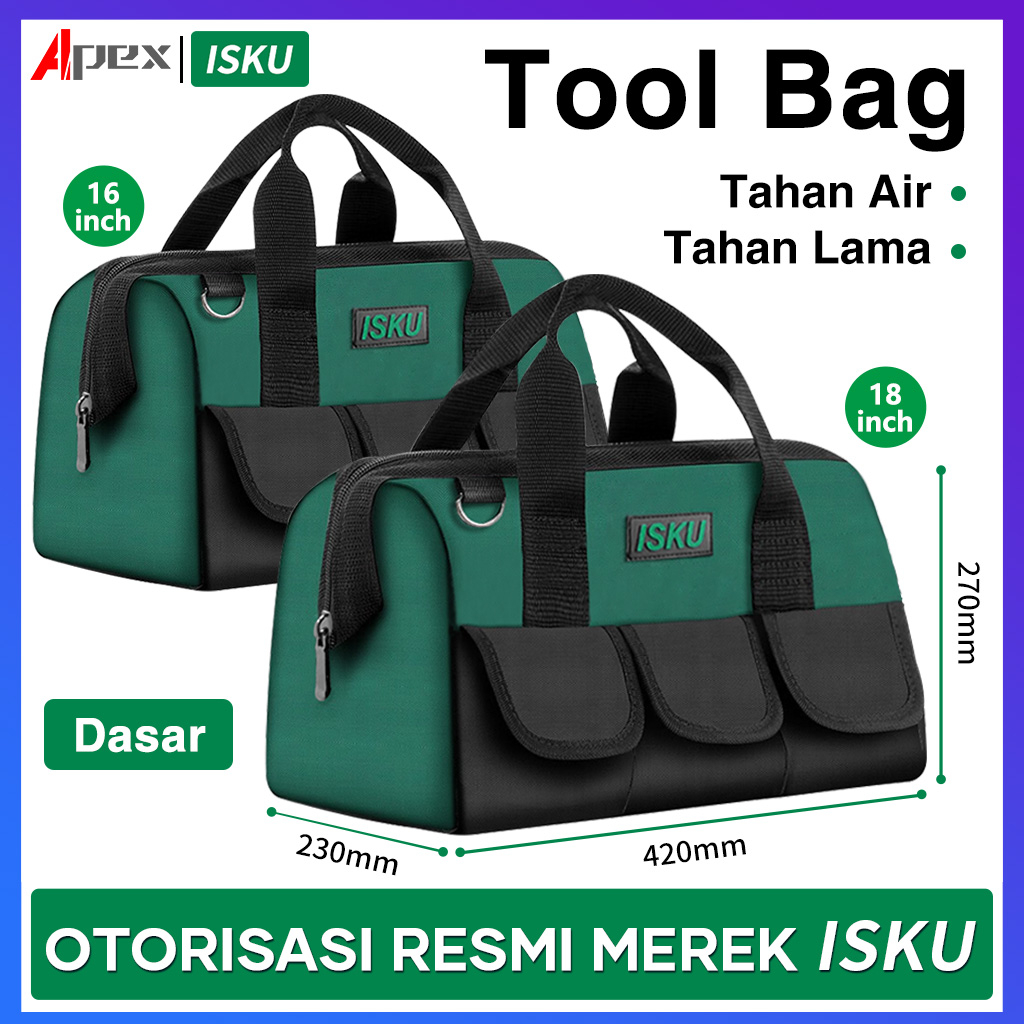 ISKU Tool Bag Besar ukuran 13 16 18 inch 1680D Tas Perkakas  Kain Oxford  Anti air