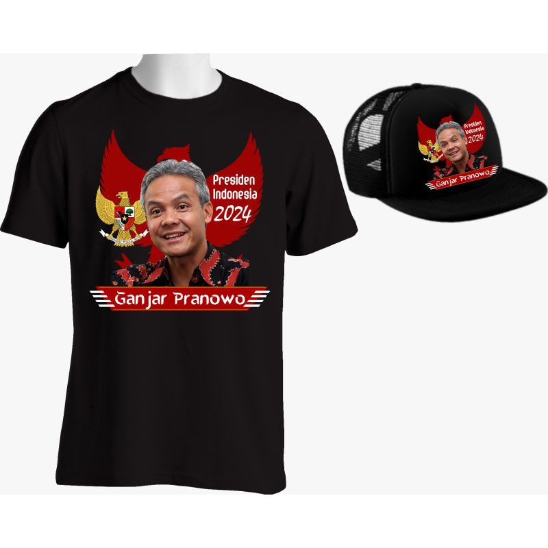 baju kaos Ganjar President 2024 dan topi Ganjar president 2024