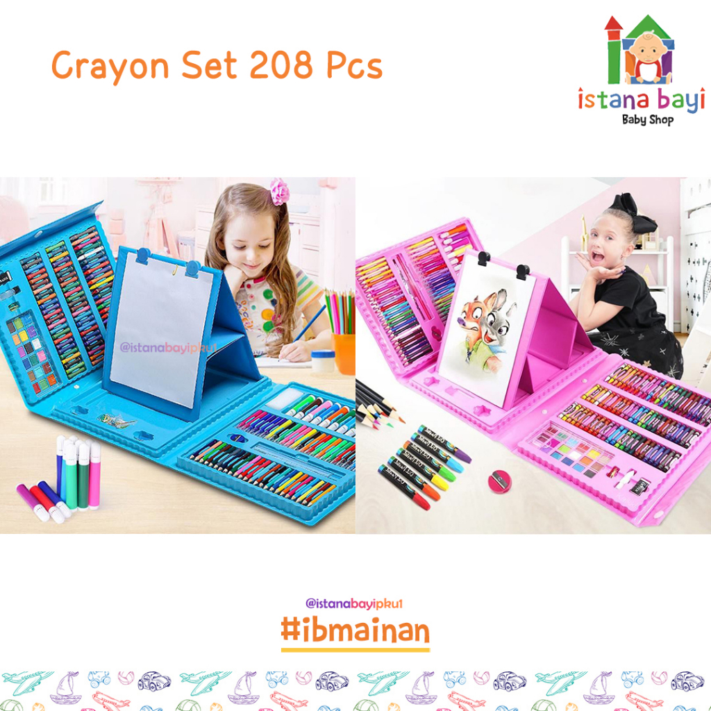 Super Mega Art Set 208Pcs - Crayon Mewarnai Anak - Mainan Lukis