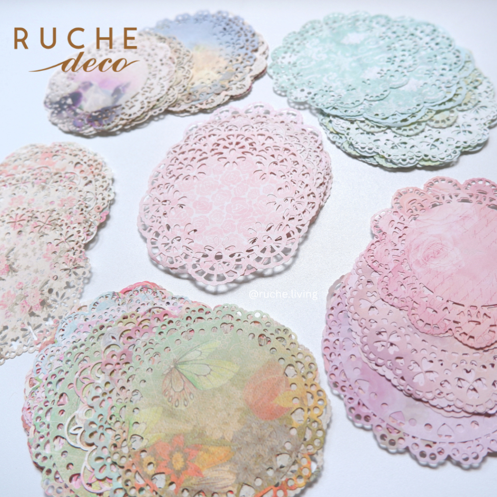 

RUCHE DECO - Deco Laced Paper / Aesthetics Lace Craft Paper / Paper Lace Doilies Motif / Lace Vintage Retro Flower Lace Boarder Paper Untuk Scrapbooking Jurnal DIY