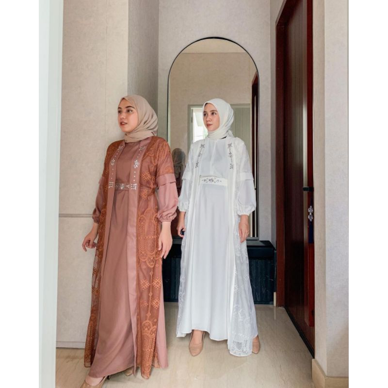 [ORI] Arsinta Brocade Dress Jumbo Ld 110/Dress Kondangan Putih/Dress Lebaran/Dress Lamaran/Dress Sage/Dress Bridesmaid