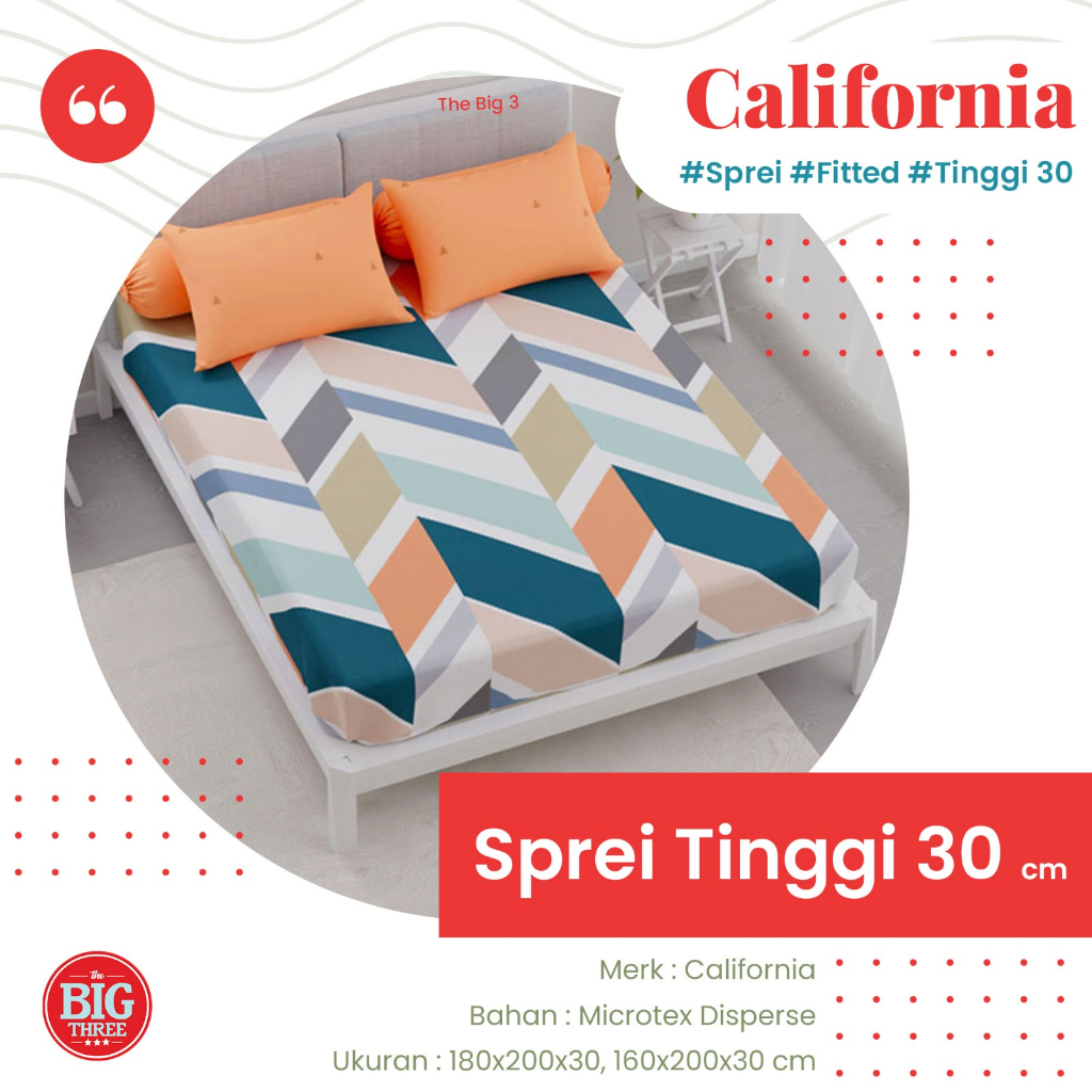 CALIFORNIA Sprei 180x200 / 160x200 TINGGI 30 CM Motif Amore Bria Diallo Sanaya Clemira Mallory Kaz Green Saphire Ziggy Vennzy Myra Levin Iswara Esme Verena - 180 King Size SP