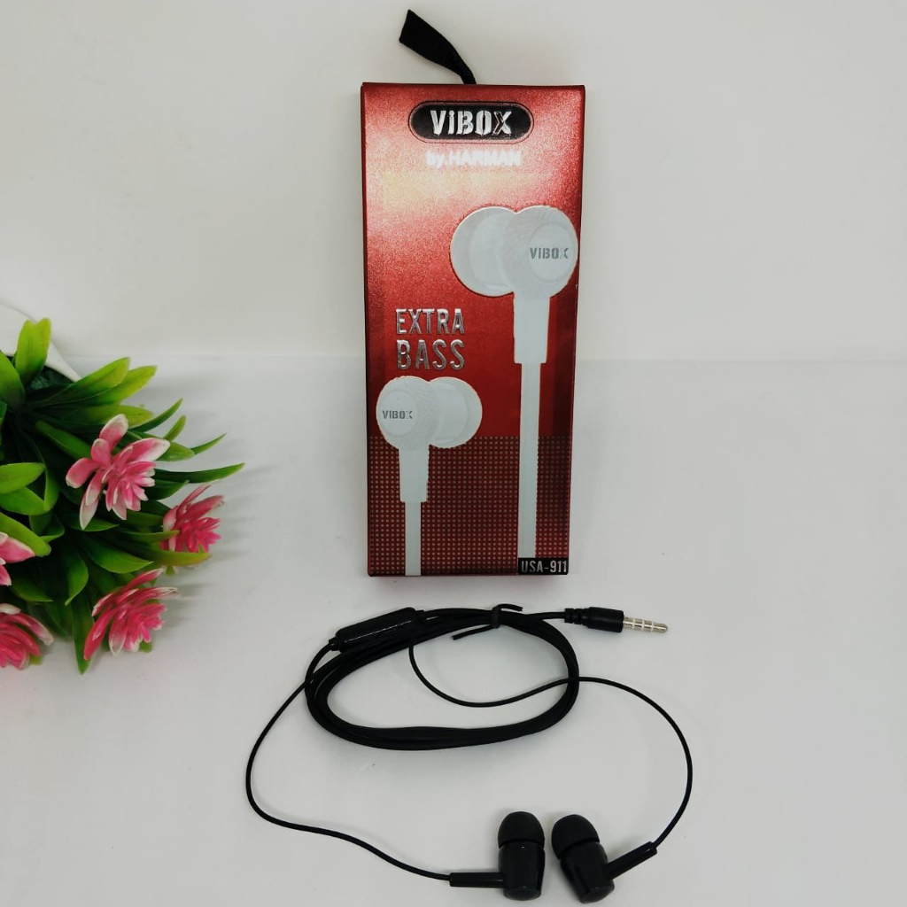 EARPHONE VIBOX USA911 RED PACK PREMIUM STYLE HF EXTRA BASS TERMURAH HIGH QUALITY HD AUDIO COMPATIBLE ALL SMARTPHONE PROMO SEN