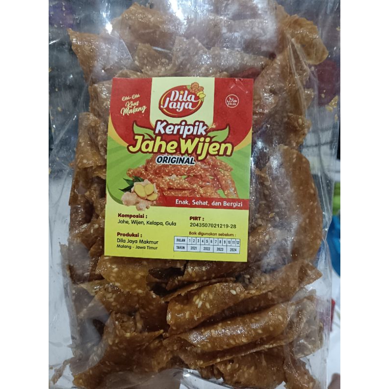 

camilan keripik jahe wijen manis enak halal renyah kemasan kurleb 290gr