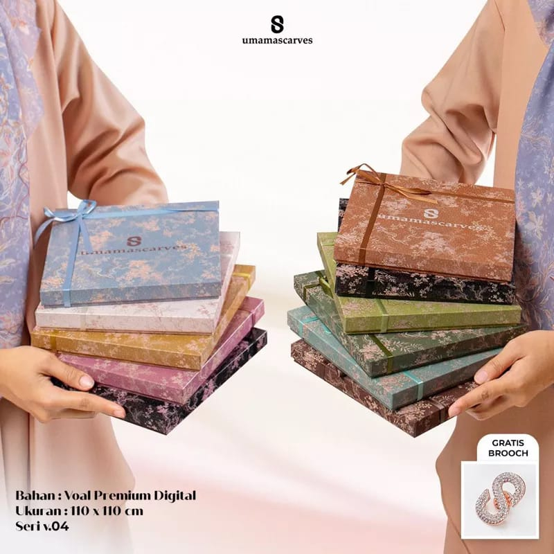 Hijab Voal Digital by Umama Scarves with Box Ukuran 110 x 110 Kerudung Segi Empat Motif NAYLA HIJAB