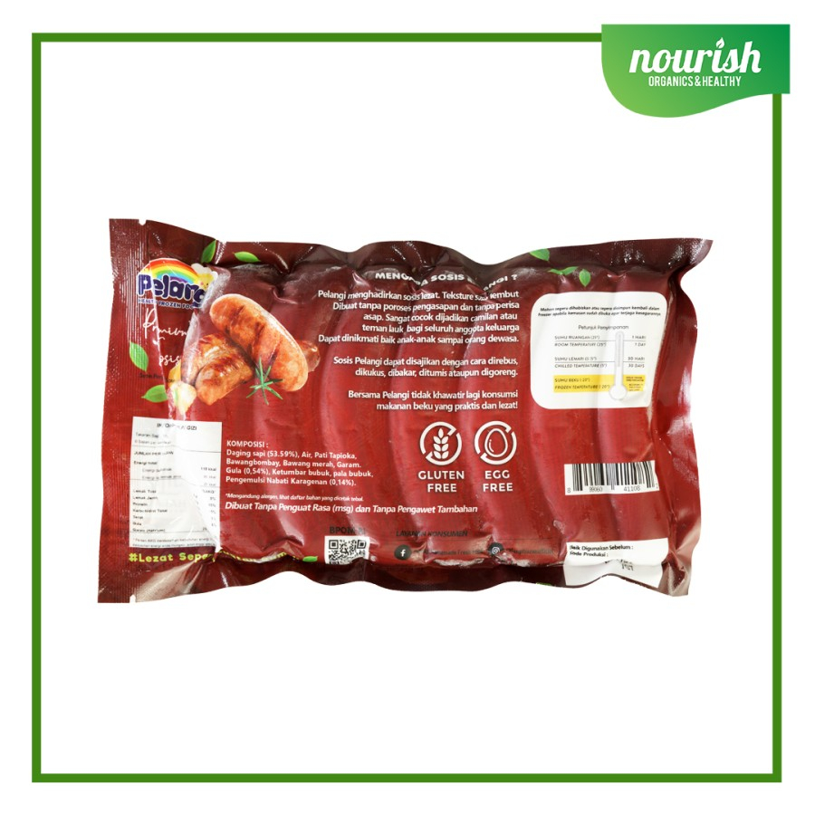 Pelangi Sosis Sapi Original Non GMO, GLUTEN FREE, HALAL ( 7pcs ) 360gr