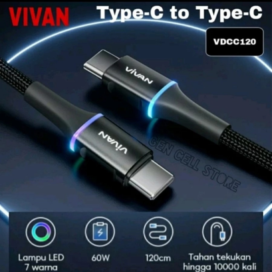 Kabel Data Usb Type C To C Vivan VDCC120 Fast Charging