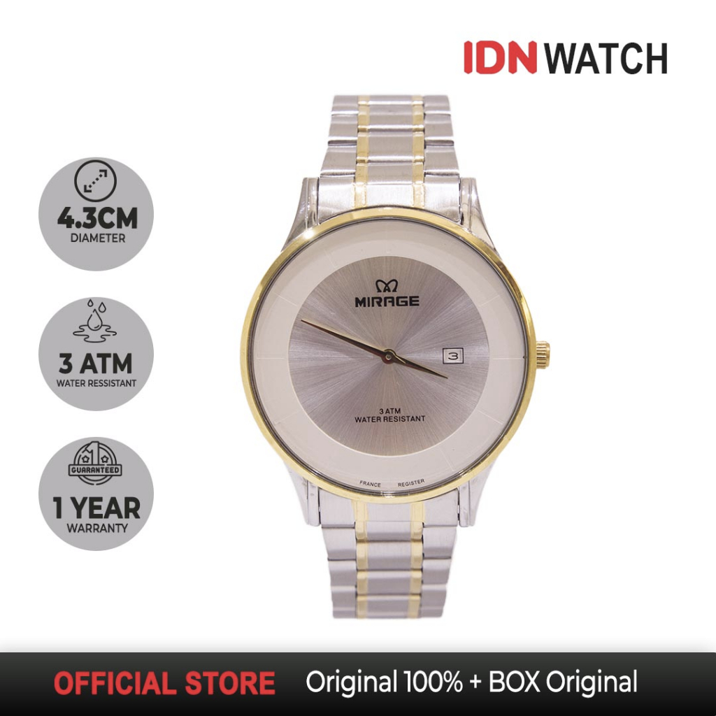 Jam Tangan Mirage Pria Original Garansi 1 tahun Tipis Elegant 8670M Kombinasi SilverGold