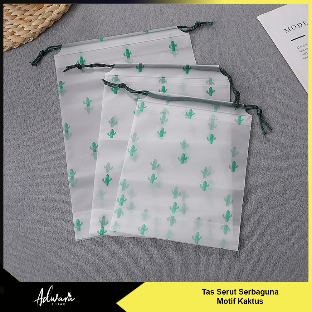 Tas Serut Travel Motif Kaktus / Pouch Organizer Tempat Penyimpanan Serbaguna Tahan Air