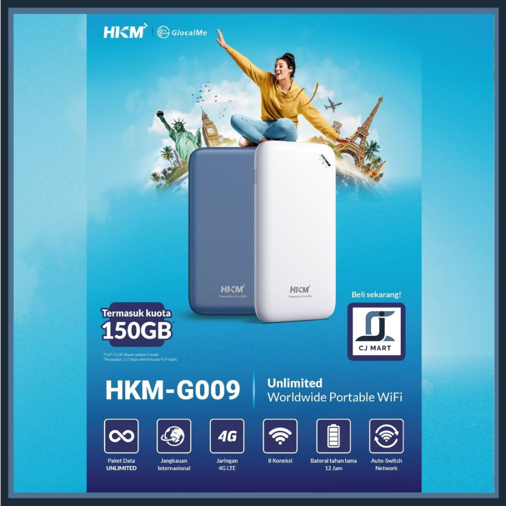 HKM G009 Modem Mifi Worldwide Portable Wifi FREE KUOTA Modem Traveler Garansi Resmi