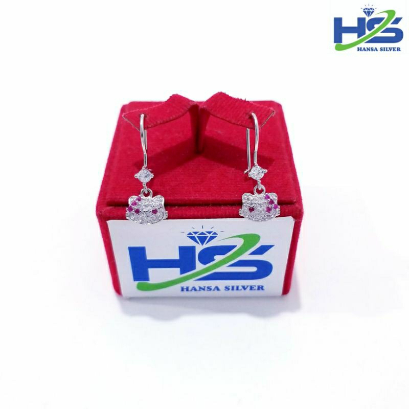 Anting Perak Anak Asli Silver 925 Lapis Emas Putih Model Agogo Hello Kitty - Anting Wanita Anti Karat