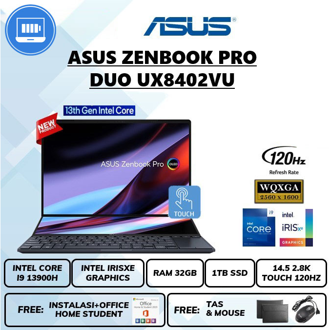 Laptop Asus Zenbook pro duo oled ux8402vu rtx 4050 6gb I9 13900h ram 32gb ssd 1tb 14&quot;