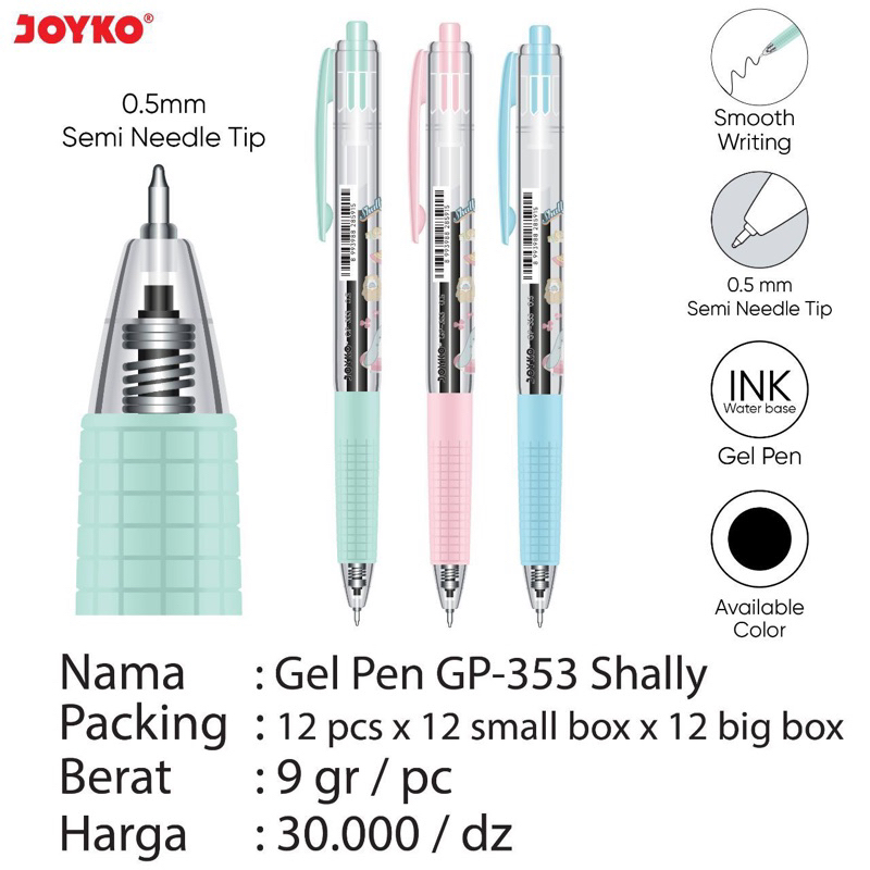 

(1 pcs) Pulpen Jel Cetrek Shally Gp353 / Retractable Pen gel Shally / Gelpen cetrek Pastel tinta hitam Joyko Gp-353