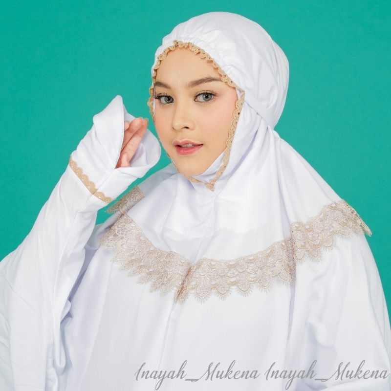 Mukena Terusan Dewasa Polos Variasi Renda Katun Premium Mukenah Lajuran Inayah