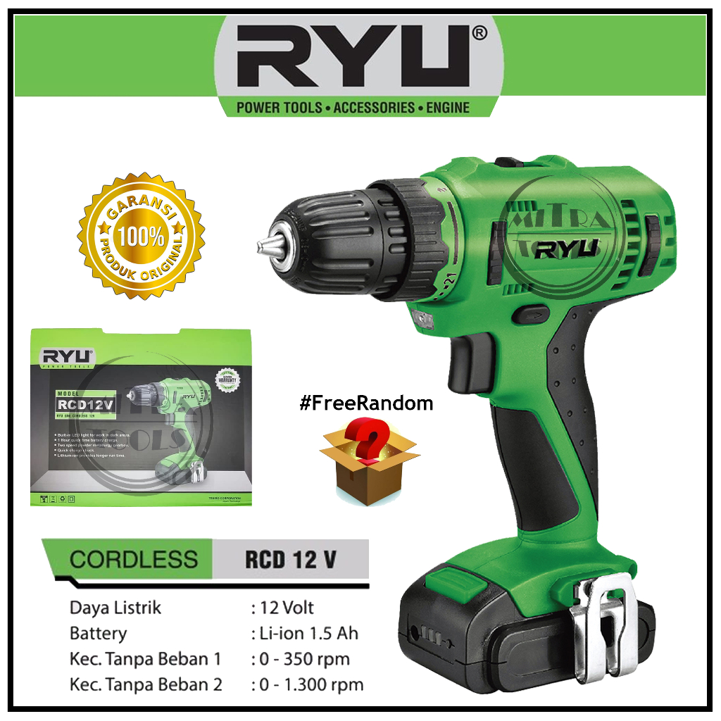 RYU RCD-12V Mesin Bor Baterai / Cordless Drill 12 Volt Mesin Bor Cas Ryu RCD 12V Original