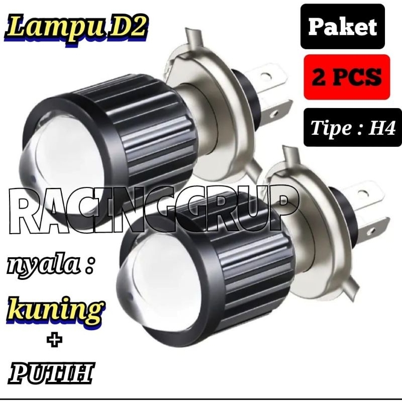 PAKET 2 PCS Lampu LED Utama Motor Mobil H4 Laser D2 Putih  AC DC Yamaha Vixion Ninja R15 Pulsar dll